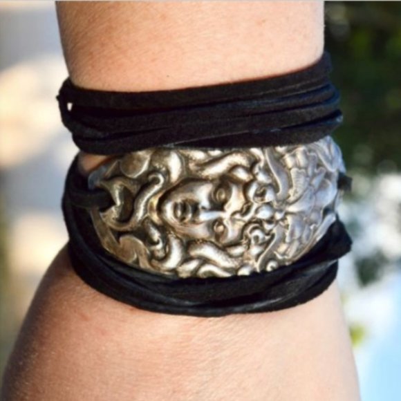 Antique Obsessions Jewelry - Antique Sterling Silver Medusa Demon Cuff Bracelet